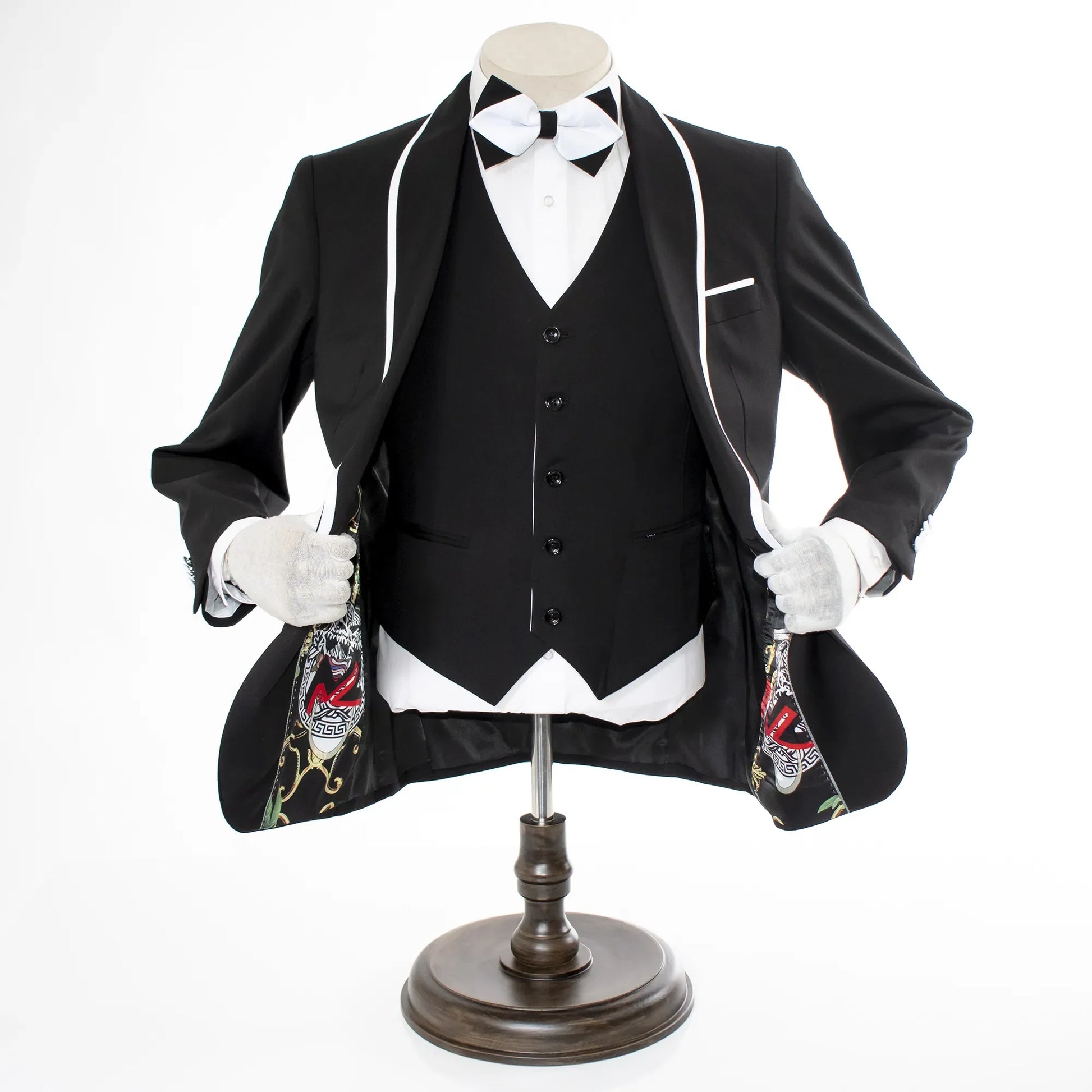 White Trim on Black Stretch 3-Piece Slim-Fit Tuxedo