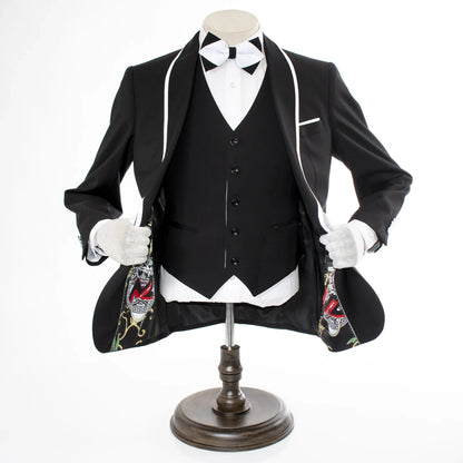 White Trim on Black Stretch 3-Piece Slim-Fit Tuxedo
