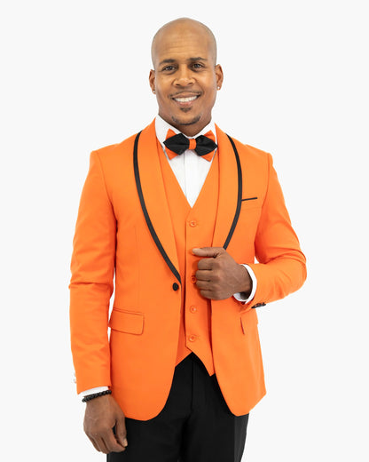 Black Trim on Orange Stretch 3-Piece Slim-Fit Tuxedo