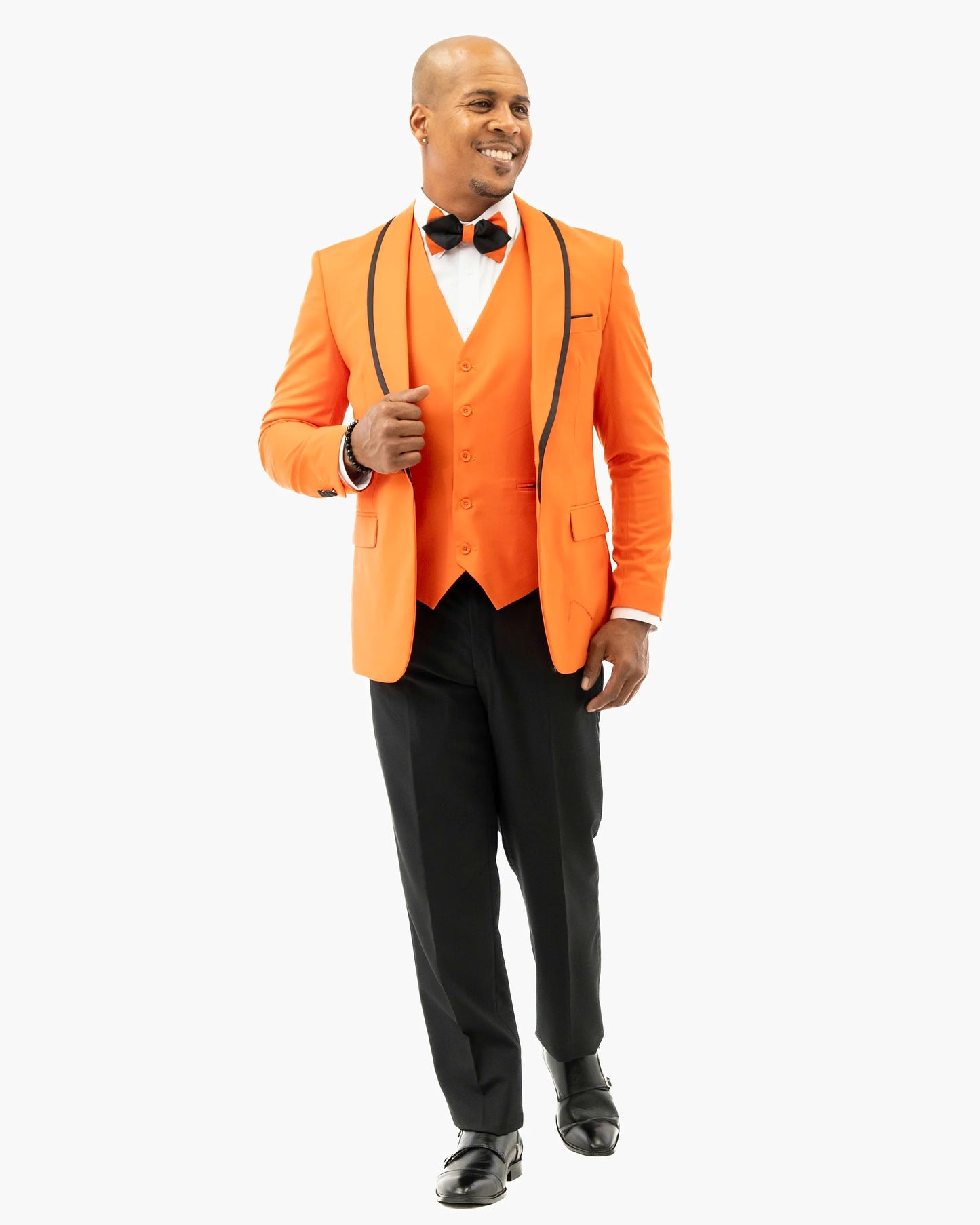 Black Trim on Orange Stretch 3-Piece Slim-Fit Tuxedo