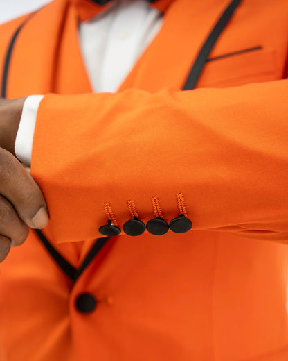 Black Trim on Orange Stretch 3-Piece Slim-Fit Tuxedo