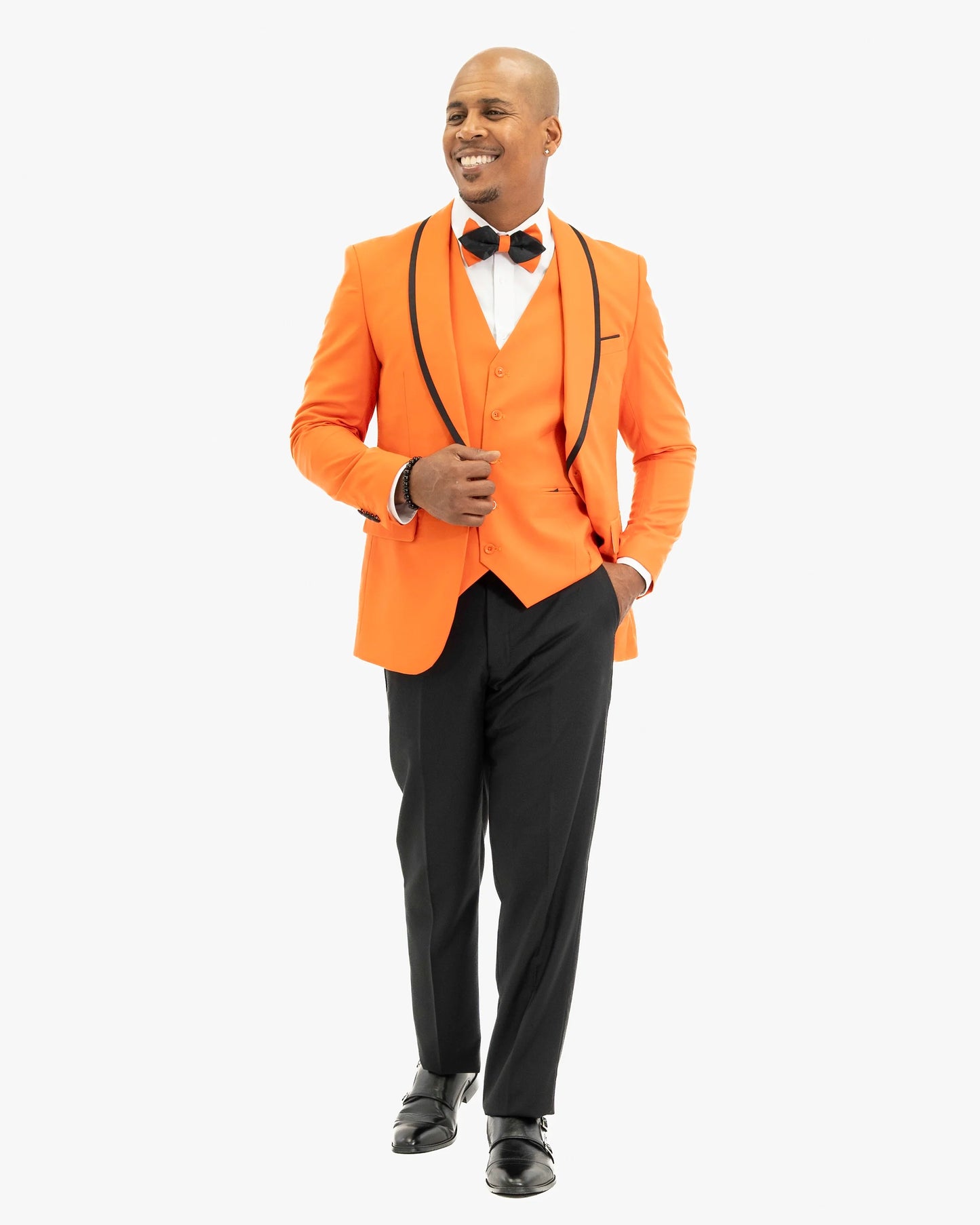 Black Trim on Orange Stretch 3-Piece Slim-Fit Tuxedo