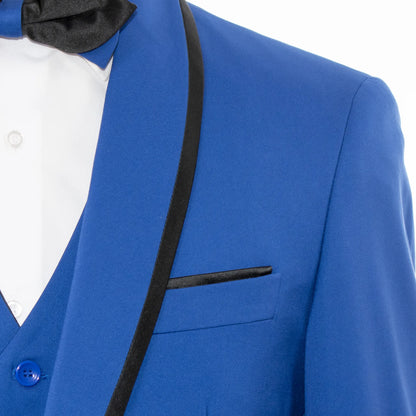 Black Trim on Royal Blue Stretch 3-Piece Slim-Fit Tuxedo
