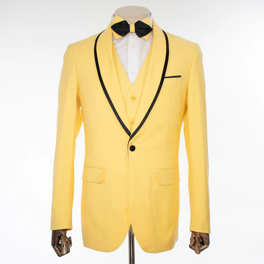 Black Trim on Yellow Stretch 3-Piece Slim-Fit Tuxedo