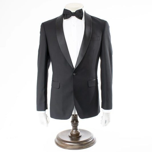 Men's Black Slim-Fit Tuxedo With Satin Shawl Lapels