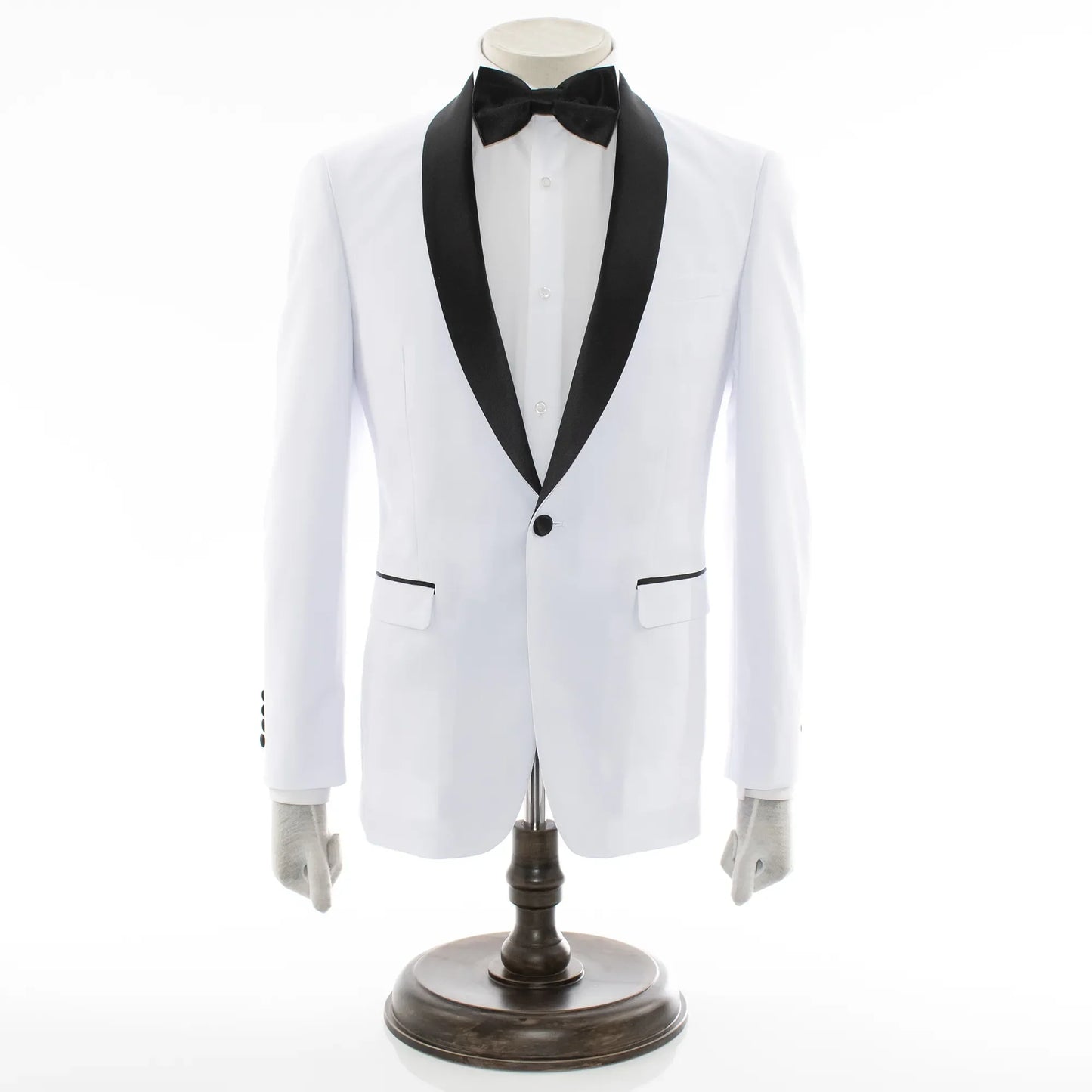 Men's White Slim-Fit Tuxedo With Satin Shawl Lapels