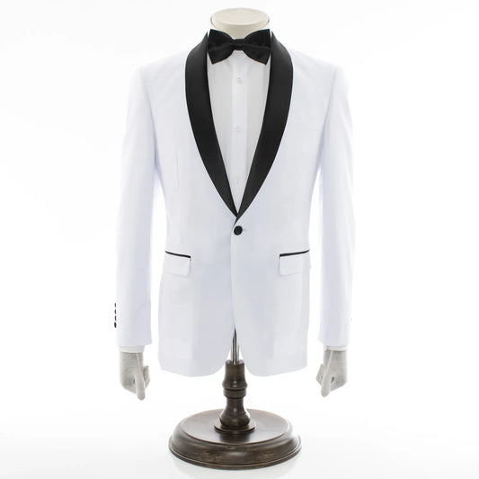 Men's White Slim-Fit Tuxedo With Satin Shawl Lapels