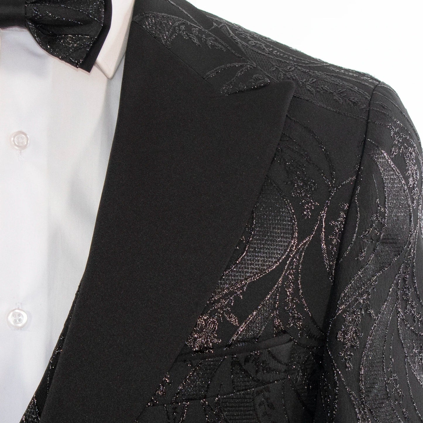 Men's Black Paisley 3-Piece Tuxedo Peak Lapel