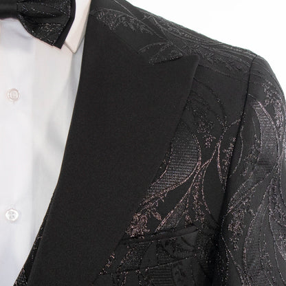 Men's Black Paisley 3-Piece Tuxedo Peak Lapel