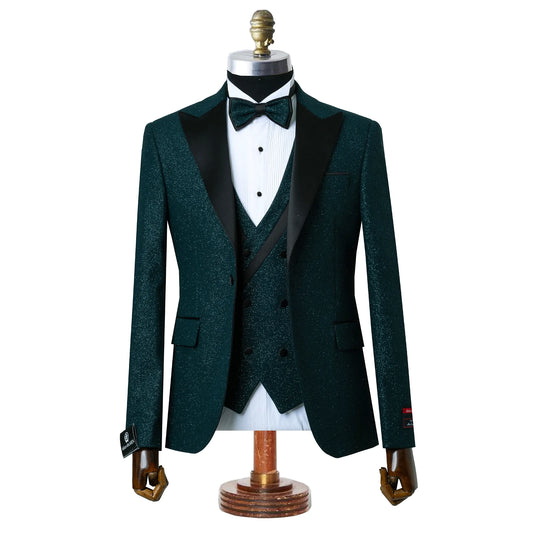 Dante | Forest Green Glitter 3-Piece Tailored-Fit Tuxedo