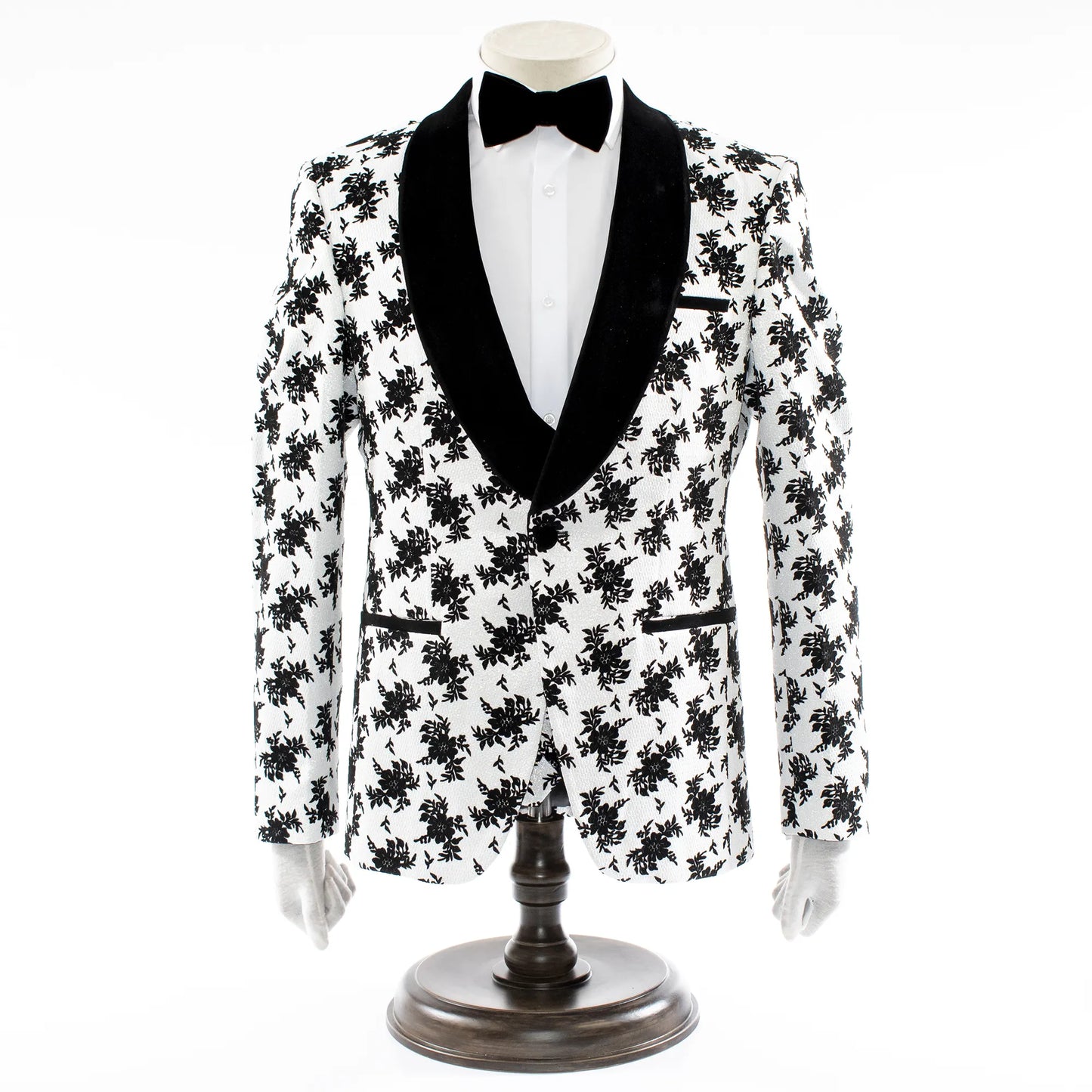 Platinum with Black Floral Pattern 3-Piece Tailored-Fit Tuxedo