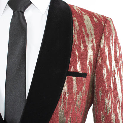 Burgundy With Gold Splash 3-Piece Tailored-Fit Tuxedo