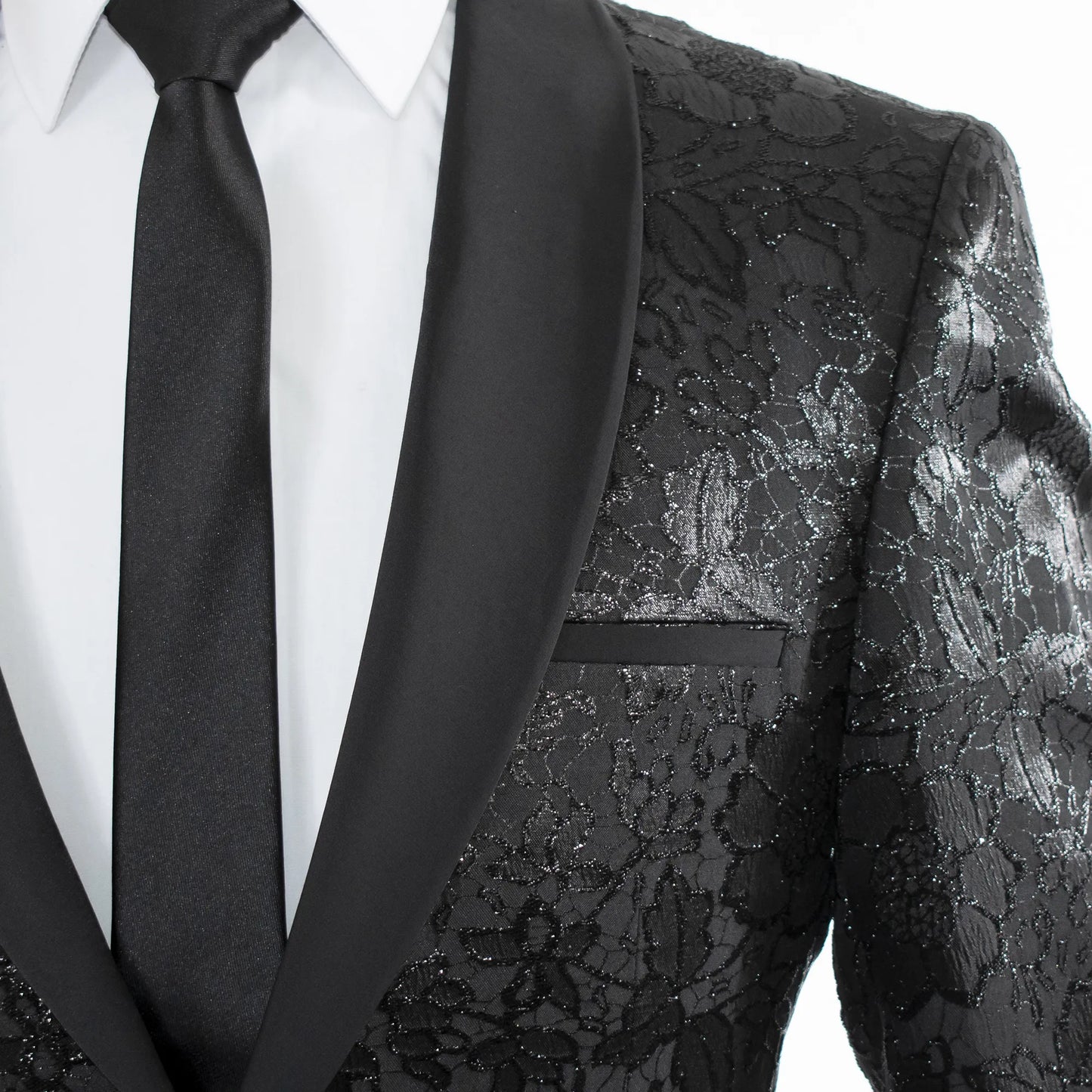 Men's Black Floral 3-Piece Tuxedo Shawl Lapel