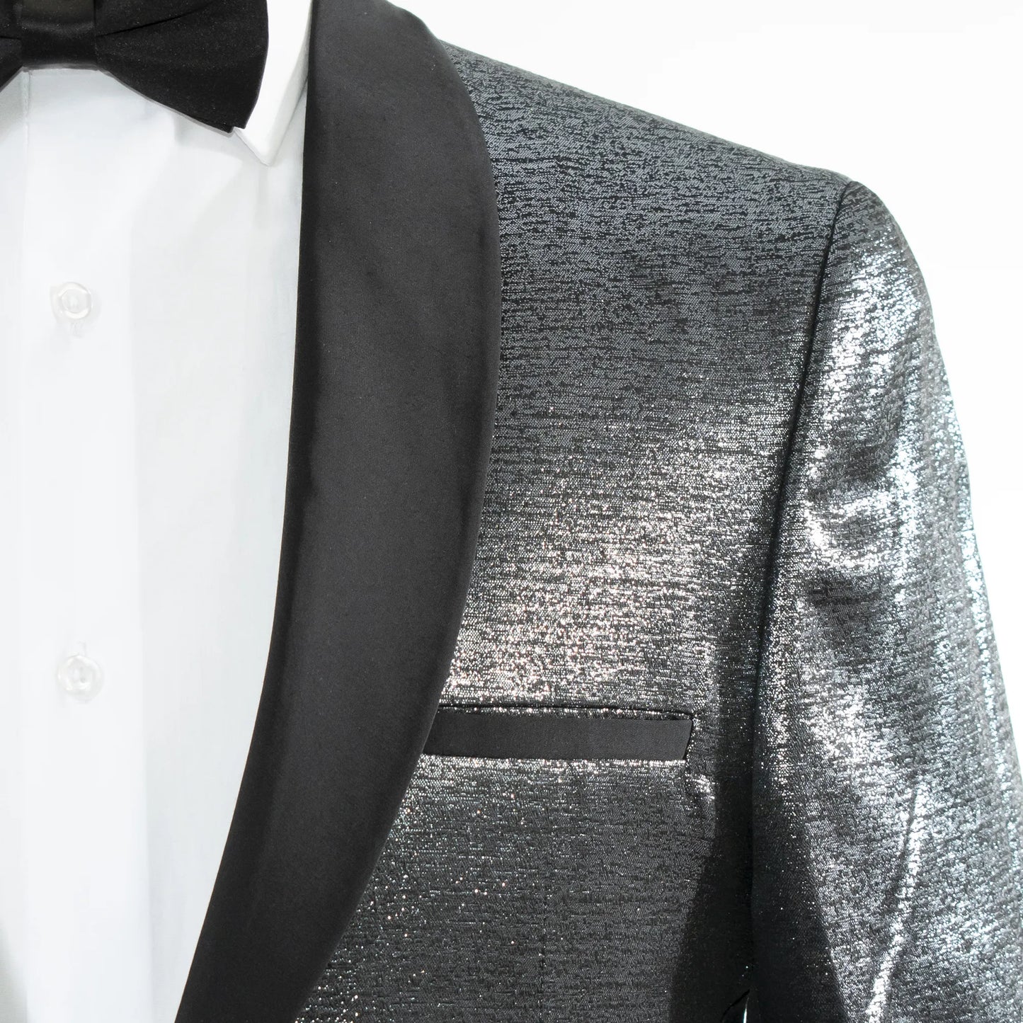 Men's Gunmetal Black Metallic Sparkling Tuxedo - Shawl Lapel