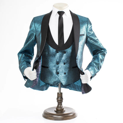 Men's Teal Metallic Sparkling Tuxedo - Vest