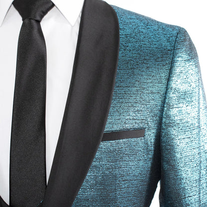 Men's Teal Metallic Sparkling Tuxedo - Shawl Lapel